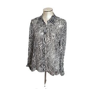 Women’s Stylish Zebra Print Slightly Sheer Button Down Shirt size approx Large